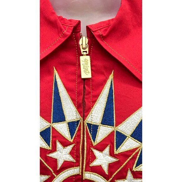 NWT Bob Mackie Wearable Art Red Embroidered Starburst Jacket Womens Small Tunic - Picture 3 of 16
